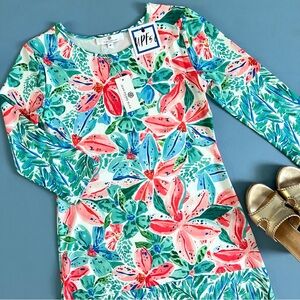 NWT Jean Pierre Klifa Daphne Mandelieu Hibiscus Floral UPF 50+ Shift Dress